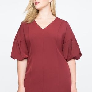 Eloquii Maroon Puff Sleeve Midi Dress